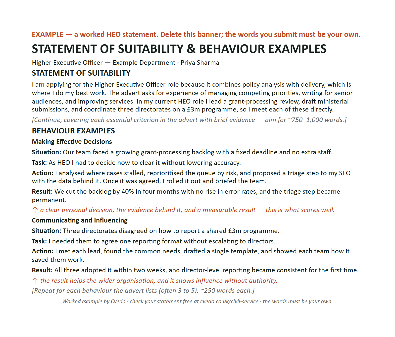 Preview of Civil Service CV Template + Statement and Behaviours